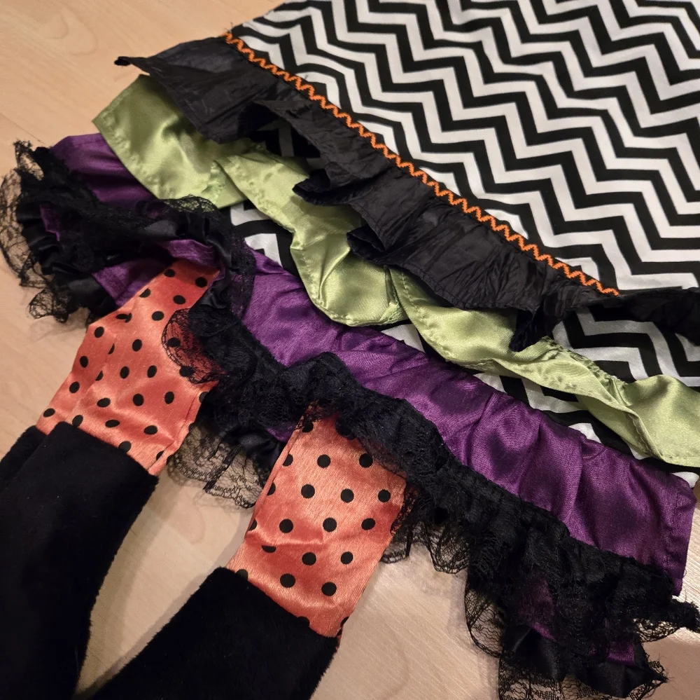 Halloween witch leg, lace, chevron table runner NWT